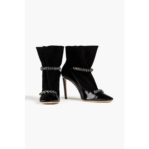 JIMMY CHOO Maruxa 100 suede-paneled embellished patent-leather ankle boots - Picture 3 of 7